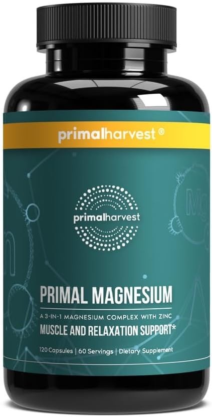 Primal Harvest Magnesium Complex 310mg 120 Capsules with Zinc 3 Types