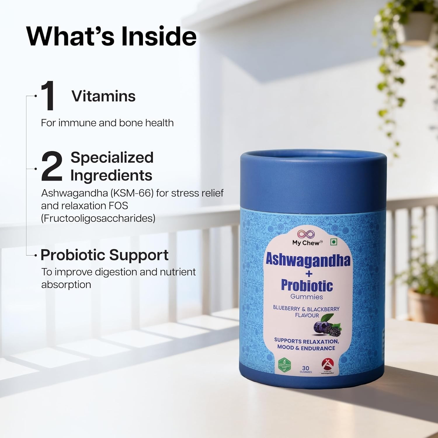 3 Pack My .Chew Ashwagandha Probiotic Gummies 90Ct