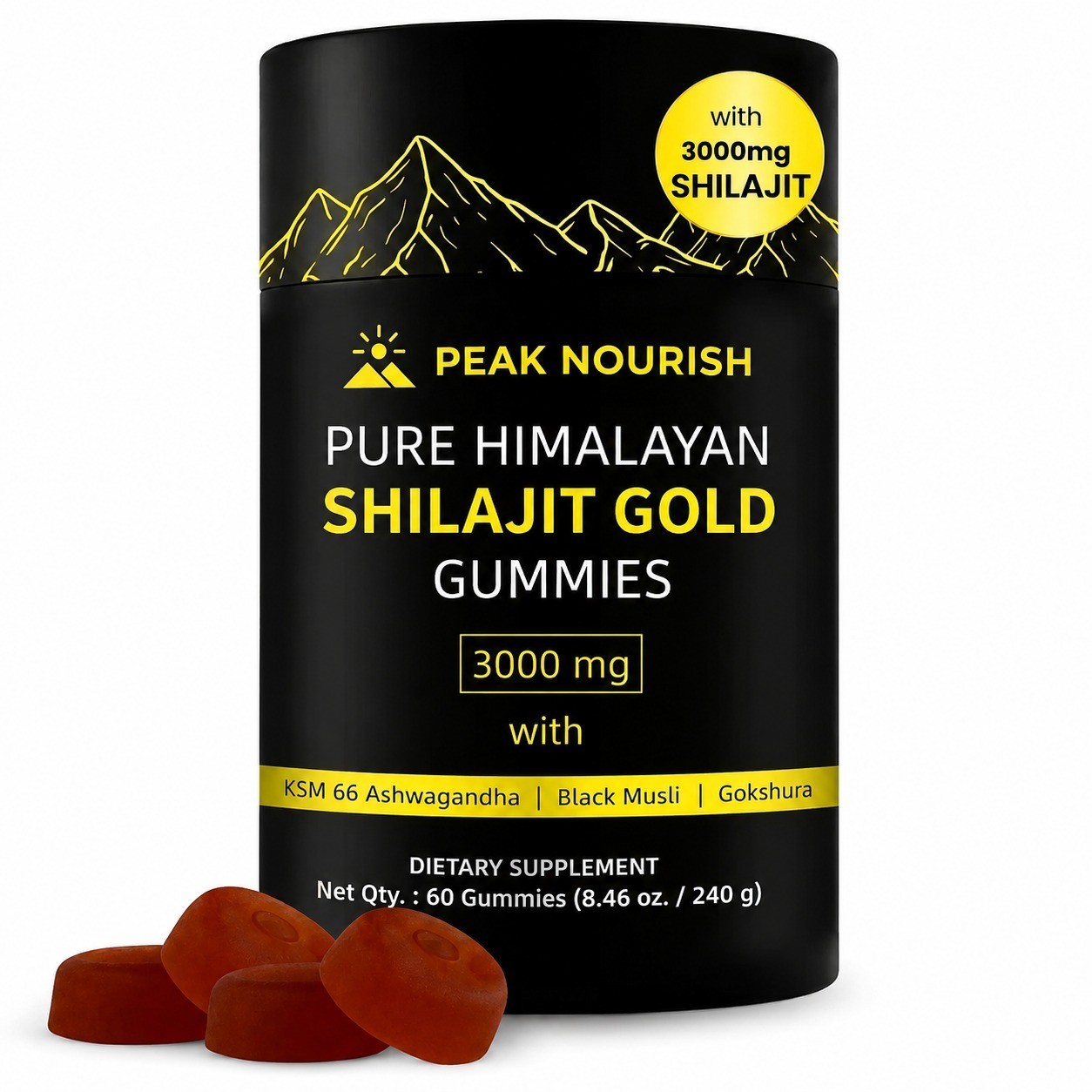 Shilajit Gold Gummies 3000mg Dietary Supplement Ashwagandha Black Musli 60 Ct