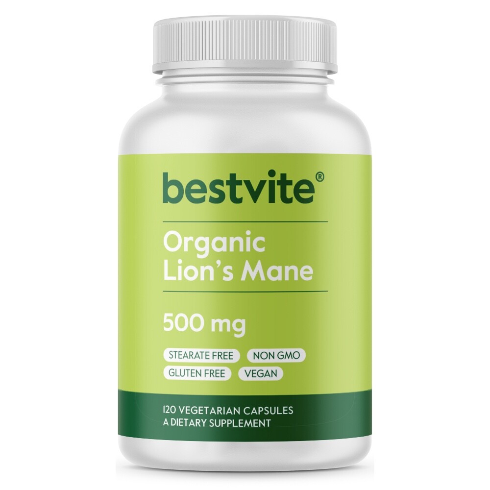 Lion’s Mane (Organic) 500mg-Made in USA-Vegan-No Stearates