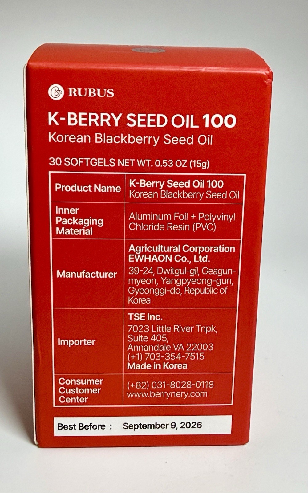 K-Berry Seed Oil 100 Korean Blackberry Seed Oil NEW Expires September 2026