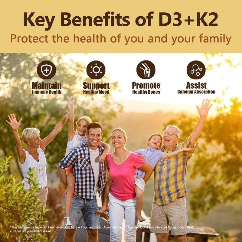 NEW Vitamin D3 5000 IU with K2 MK7 250 Veggie Softgels Bone Immune Support