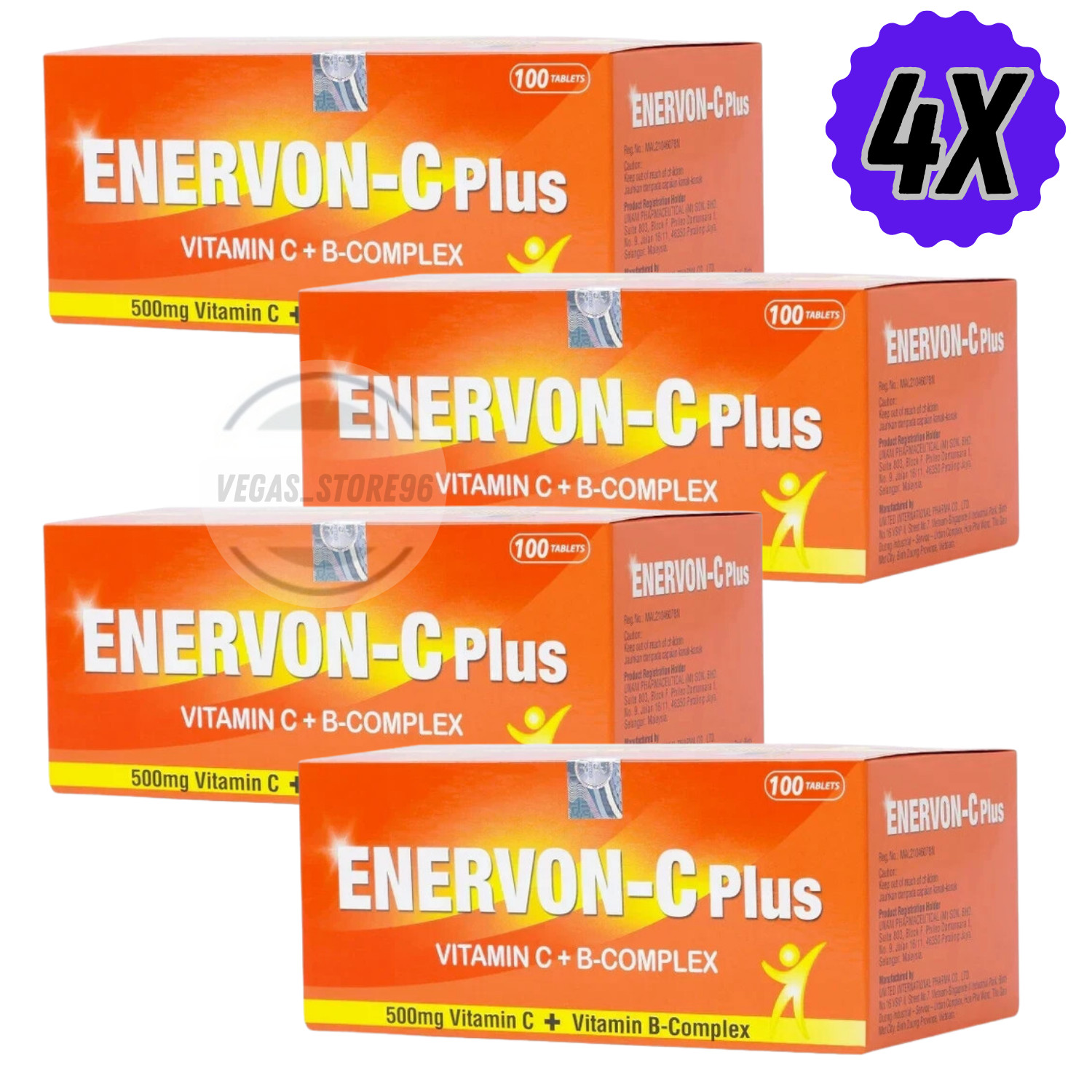 ENERVON-C Vit C 500mg + Vit B-Complex Increase Energy Immunity (100’s) x 4