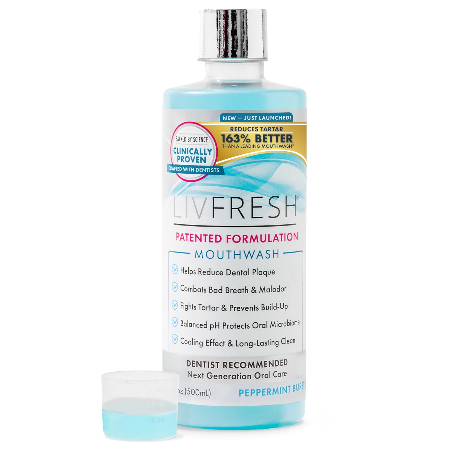 LIVFRESH Mouthwash, Clinically Proven, 16.9 Fl Oz (Pack of 1), Peppermint