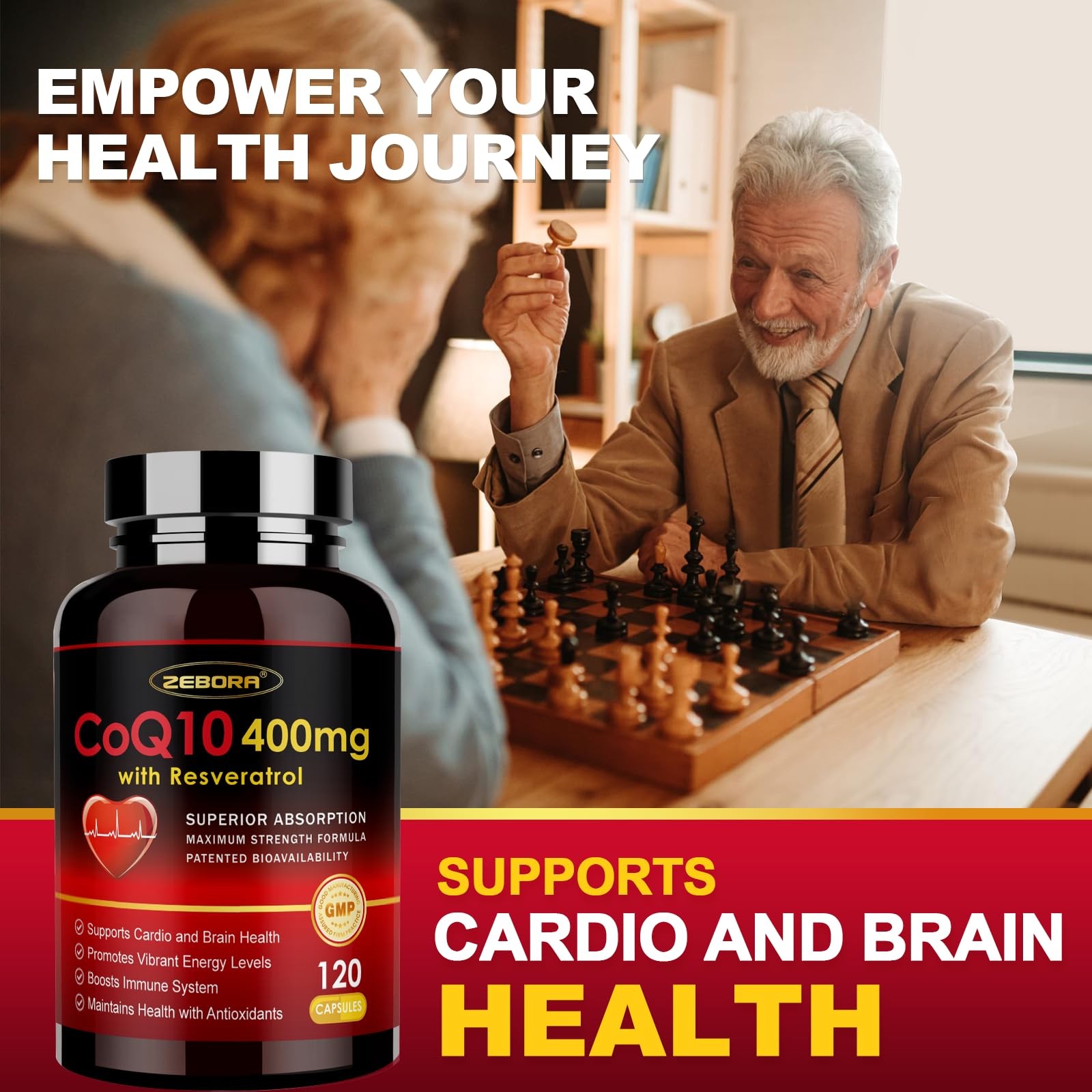 ZEBORA CoQ10-400mg with Trans-Resveratrol, PQQ & 120 Count (Pack of 1)