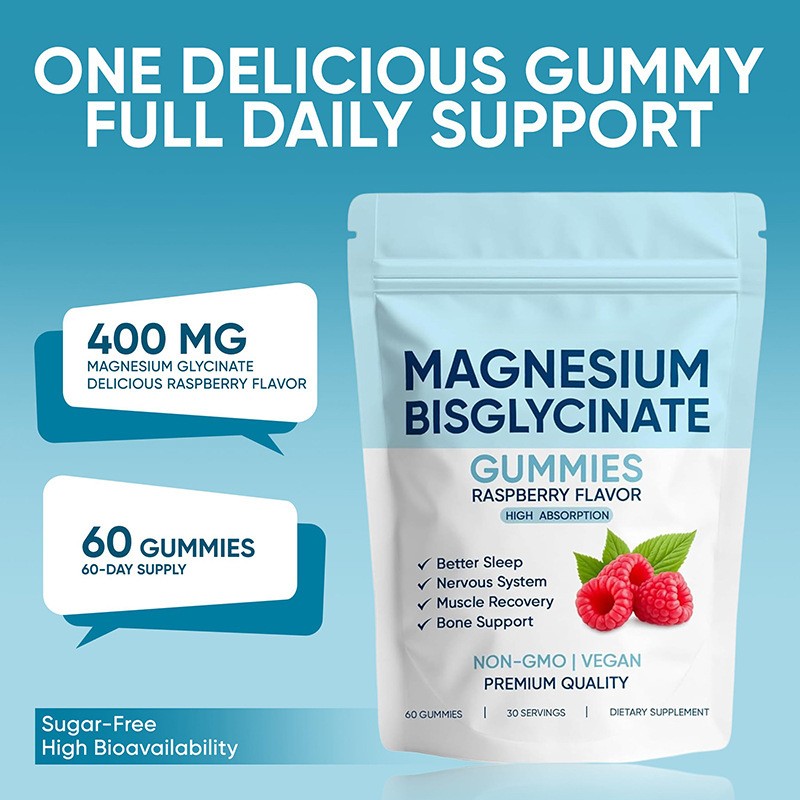 1~5 Bag Magnesium Bisglycinate Gummies Improve Sleep Raspberry Flavor 60 Gummies