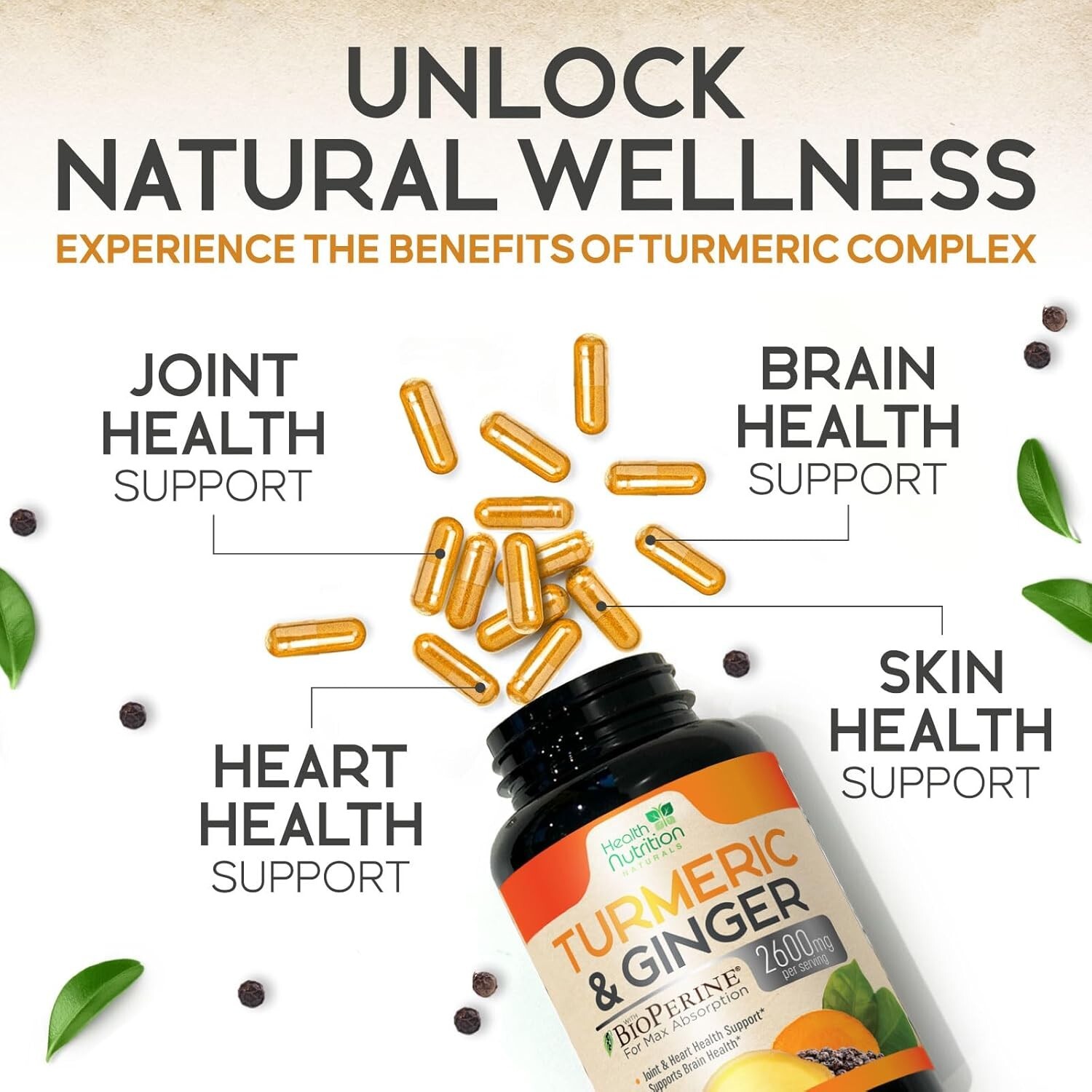 Turmeric Curcumin 2200mg with Ginger & Black Pepper for High Absorption