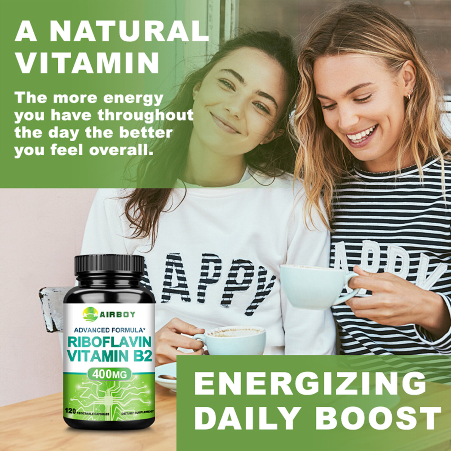 120pcs Riboflavin Vitamin B2 400mg Capsules – Energy Support,Gluten Free,Non-GMO