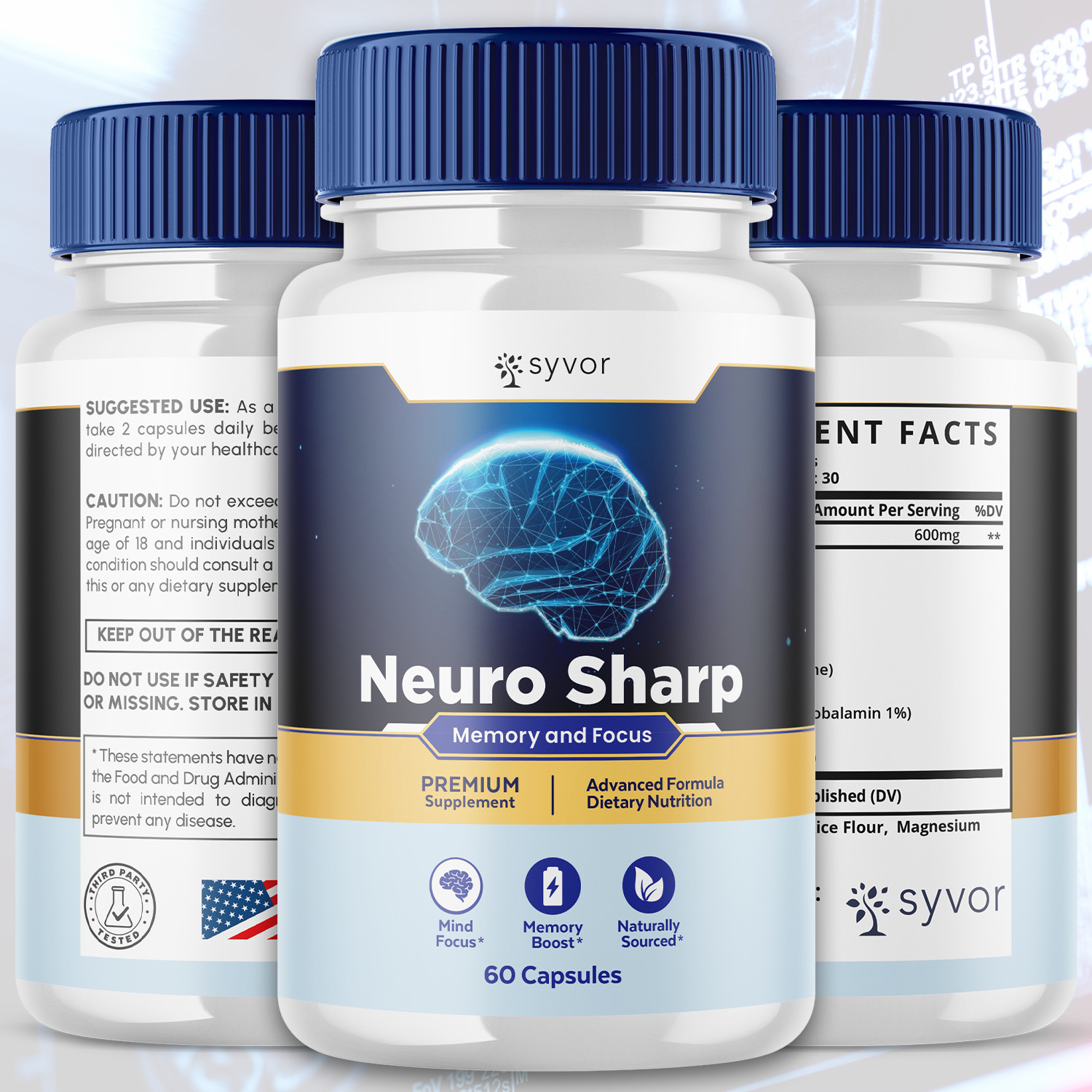 (5 Pack) Neuro Sharp Nootropic All Natural Formula Brain Supplement 300 Capsules