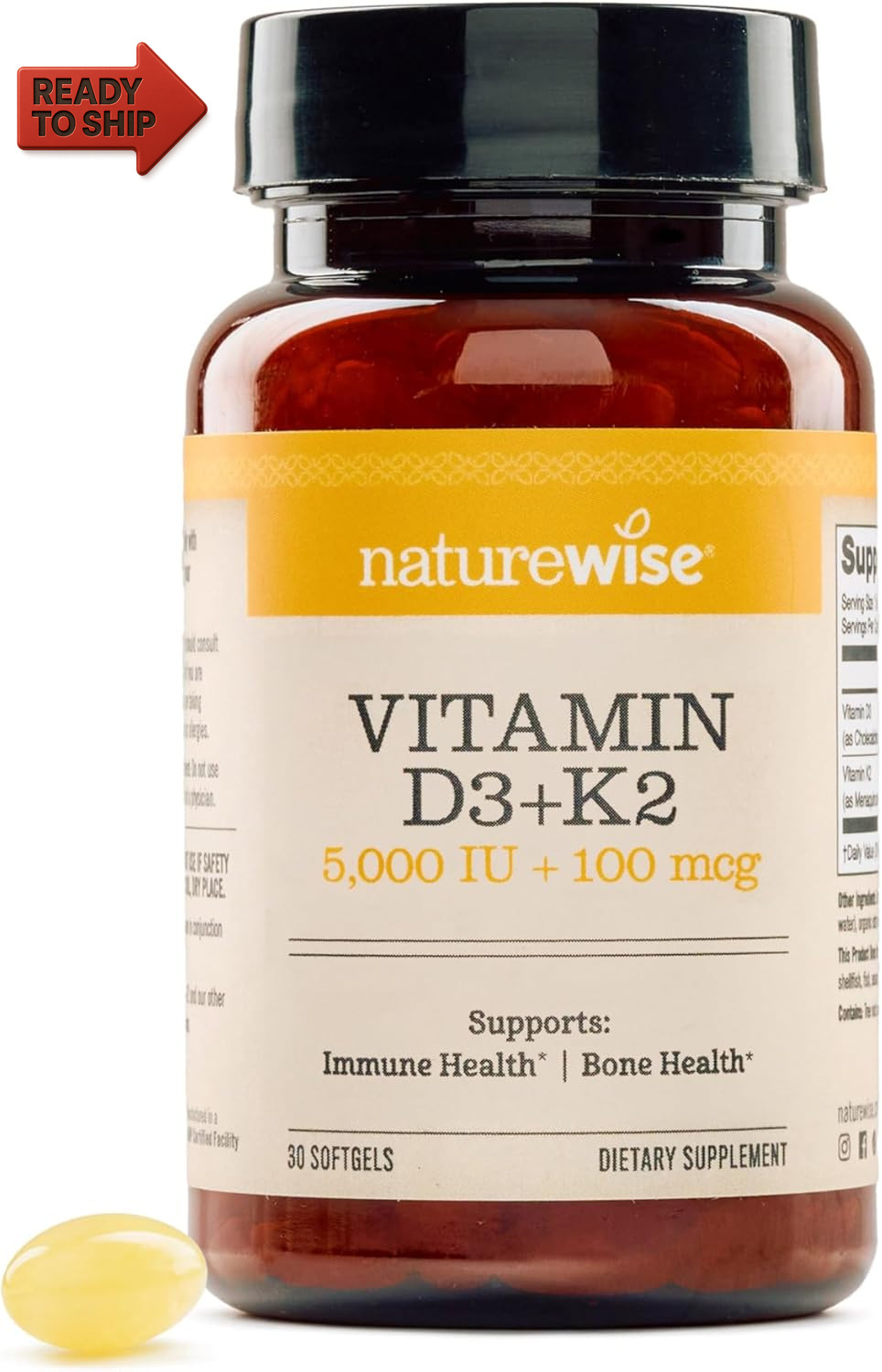 Naturewise Vitamin D3 5000IU + K2 (MK7) 100Mcg with Organic Extra Virgin Coconut
