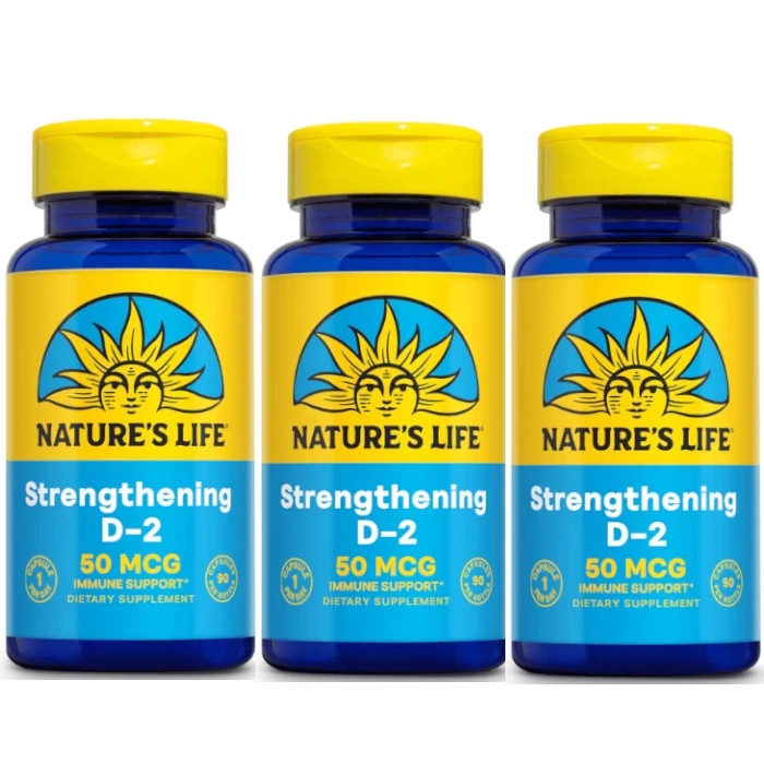 Nature’s Life Strengthening D-2 (50 mcg) 90 Veg Capsules Each (Pack of 3)