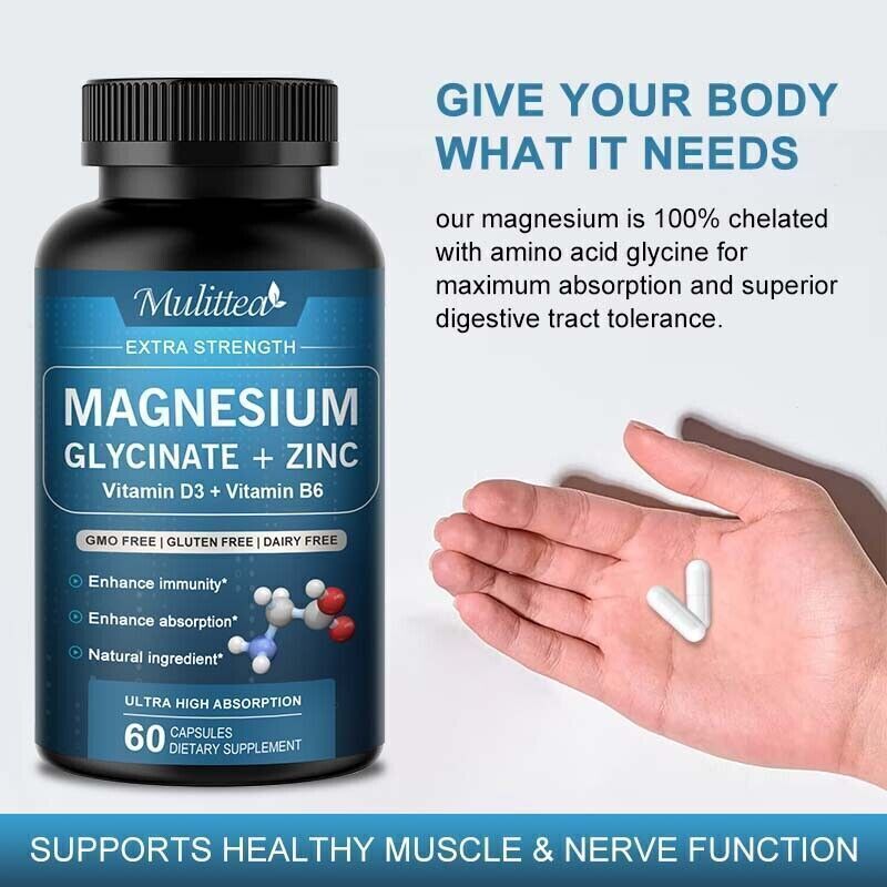 Magnesium Glycinate 500mg High Absorption,Improved Sleep,Stress&Anxiety Relief