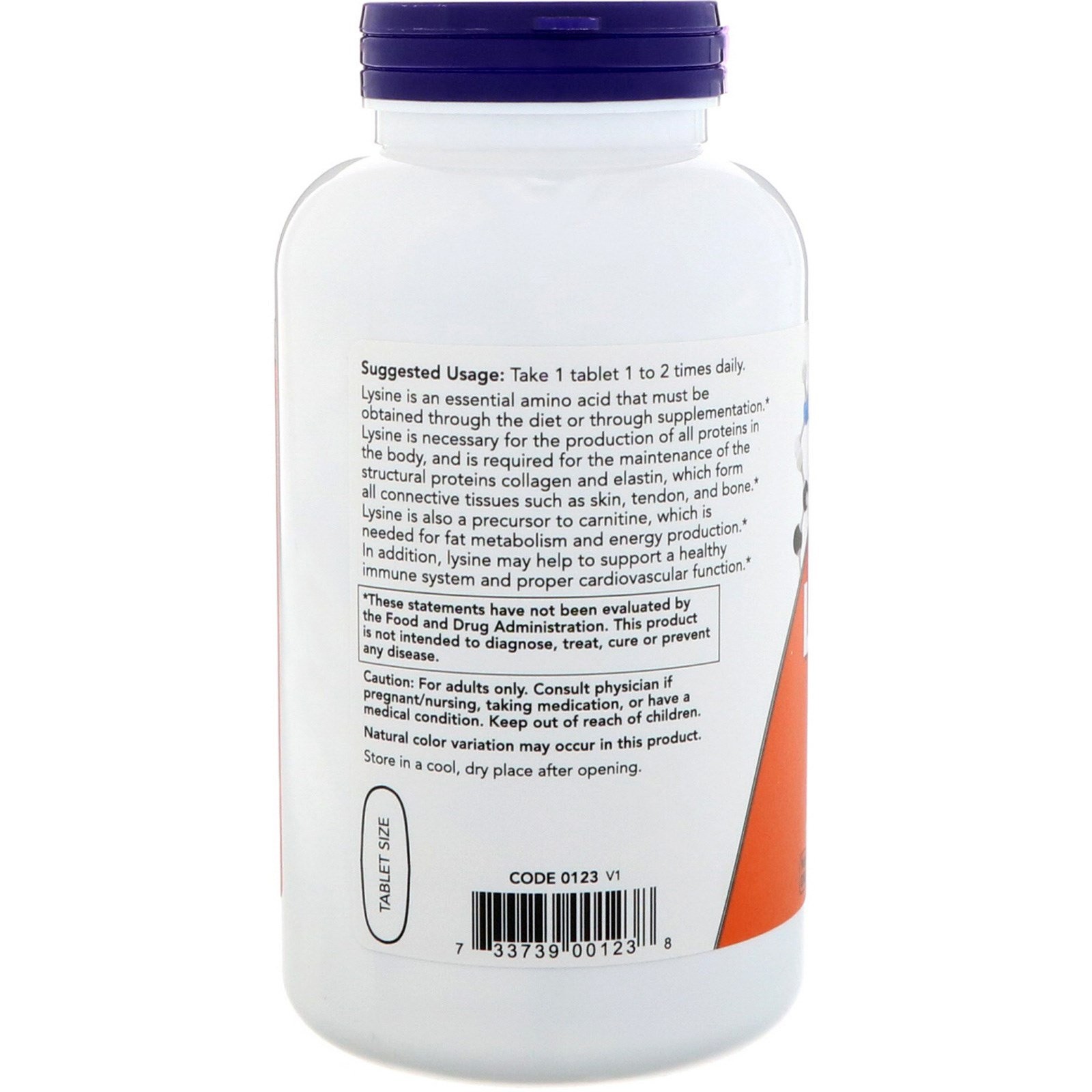 Now Foods L-Lysine 1000 mg 250 Tablets GMP Quality Assured, Kosher, Vegan,