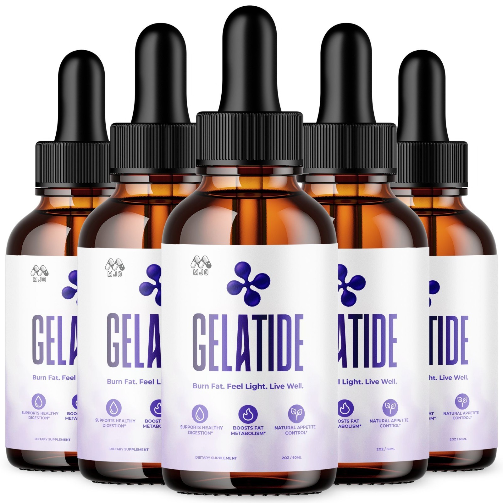 (5 Pack) Gelatide Advanced Drops for Fitness & Energy Gela Tide 150 Servings