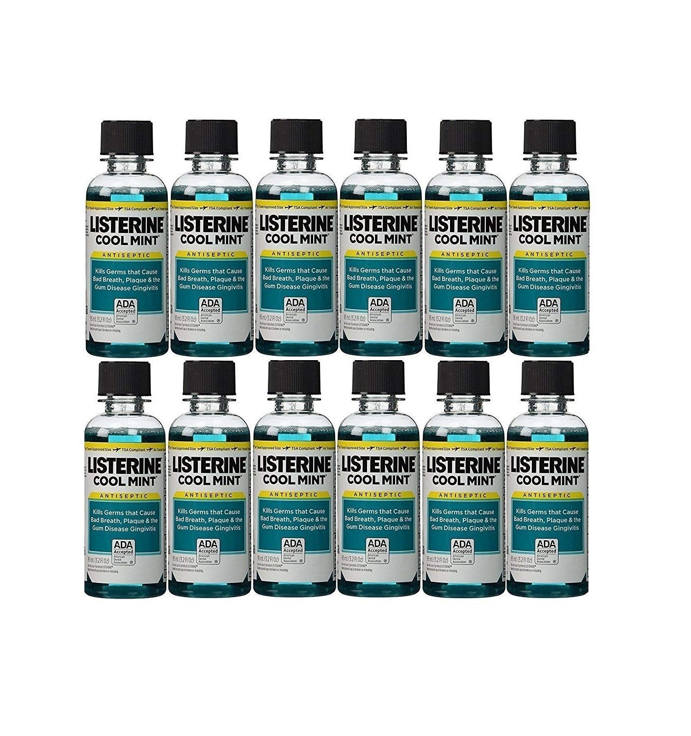 Listerine Cool Mint Antiseptic Mouthwash for Bad 3.2 Fl Oz (Pack of 12)