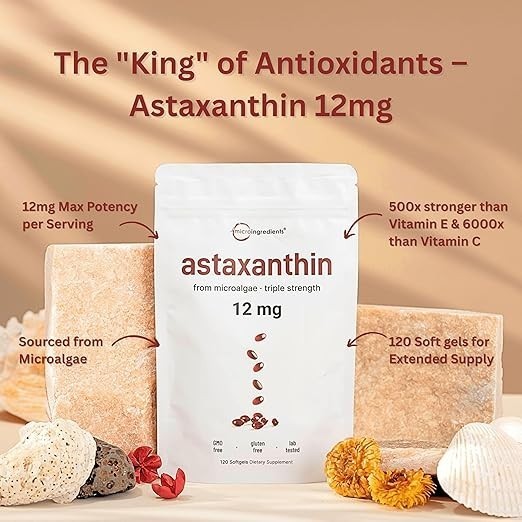 3 package Micro Ingredients Astaxanthin 12mg, 120 Softgels, Dietary Supplemen…