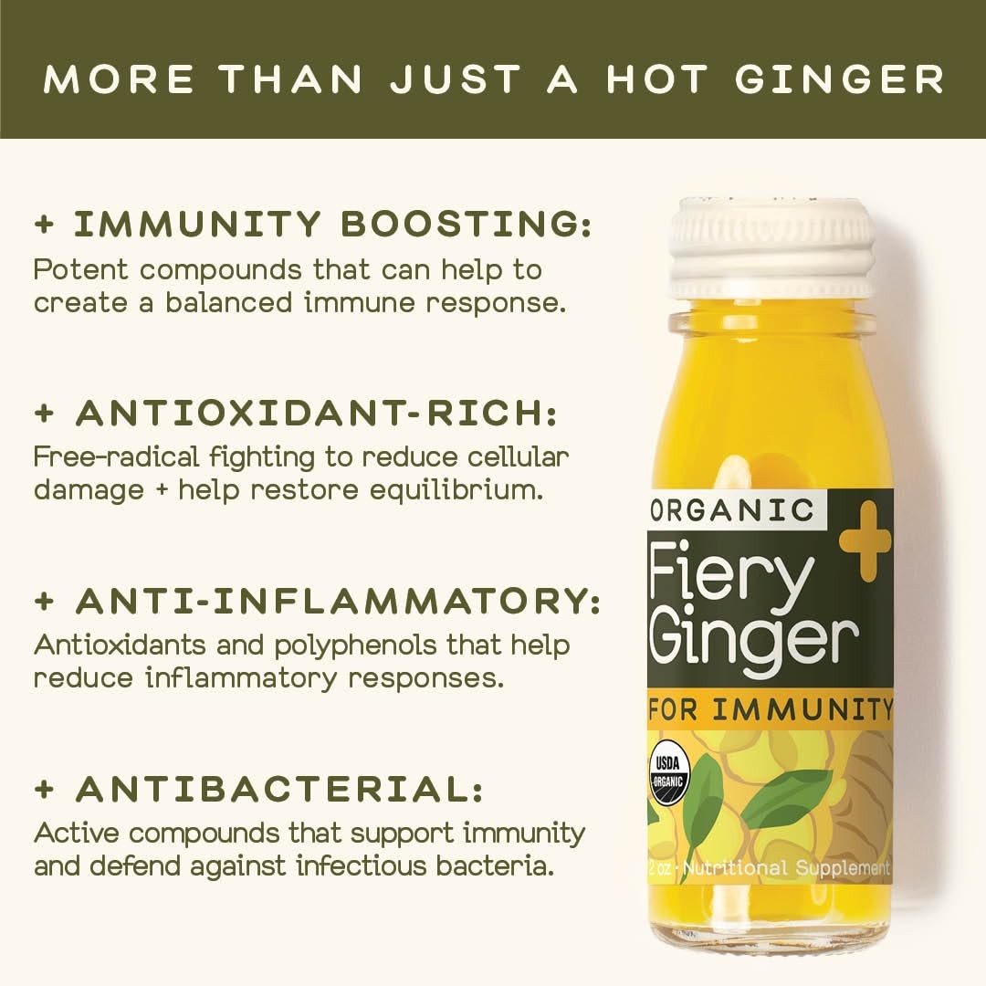 Juice Organic Fiery Ginger Wellness Shots 12-Count 60ml Glass Bottles, Vegan