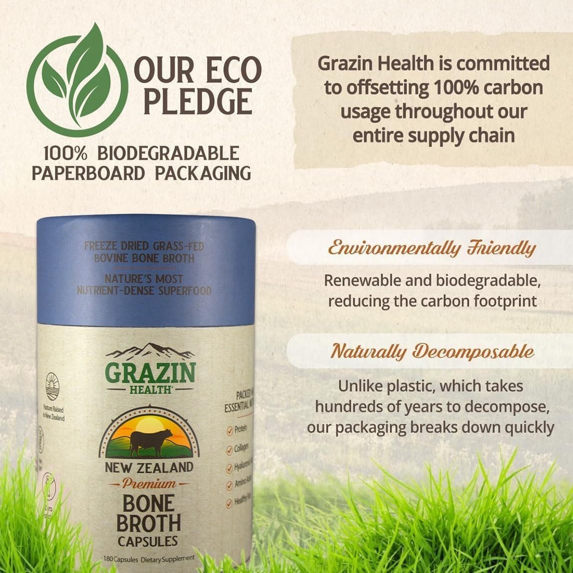 GRAZIN HEALTH Bone Broth Capsules and Bone Broth Pills 3000mg Serving