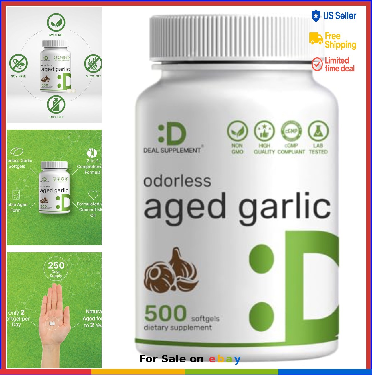 Odorless Aged Garlic 500 Softgels with MCT Oil Non GMO 2 Year Extract 250 Day