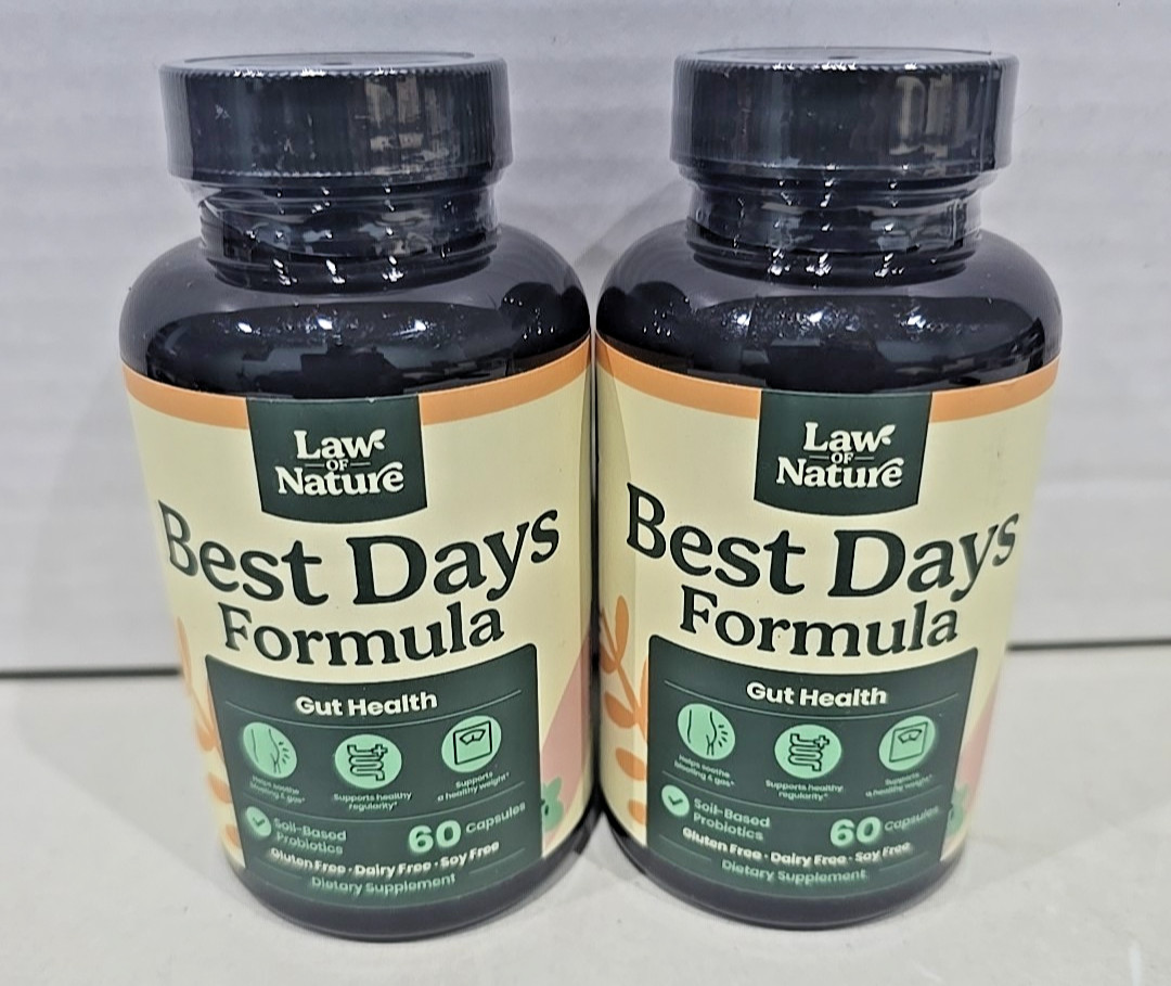 2 UNITS-LAW NATURE-BEST DAYS FORMULA-GUT HEALTH 60 CAPSULES-GLUTEN FREE !