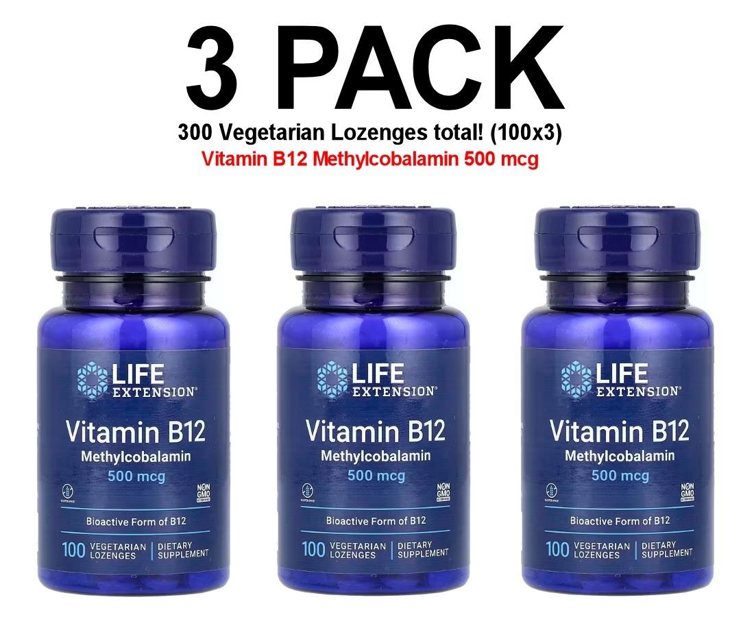 Life Extension, Vitamin B12, Methylcobalamin, 3 PACK, 500 mcg, 100 Veg Lozenges