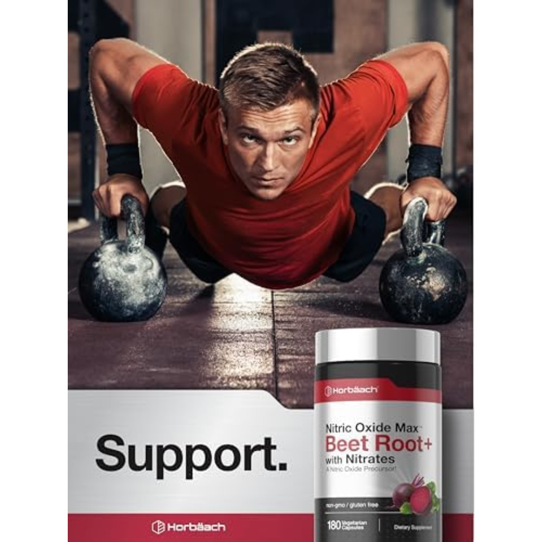 Nitric Oxide Beet Root Capsules | With Nitrates | 180 Count | by Horbaach