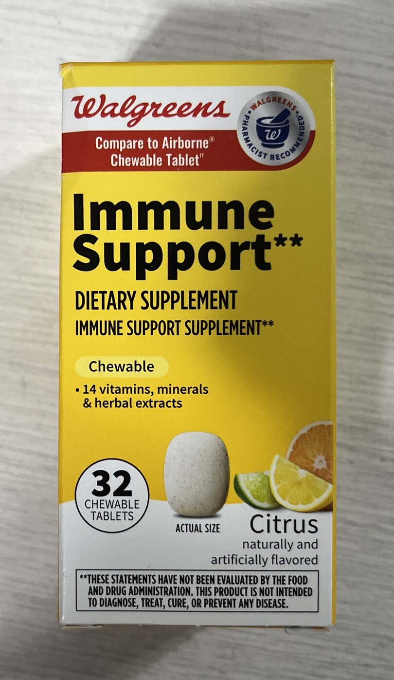 Walgreens Immune Support Vitamin C+ Chewable Tablets, Citrus, 32 Count Exp 03/26