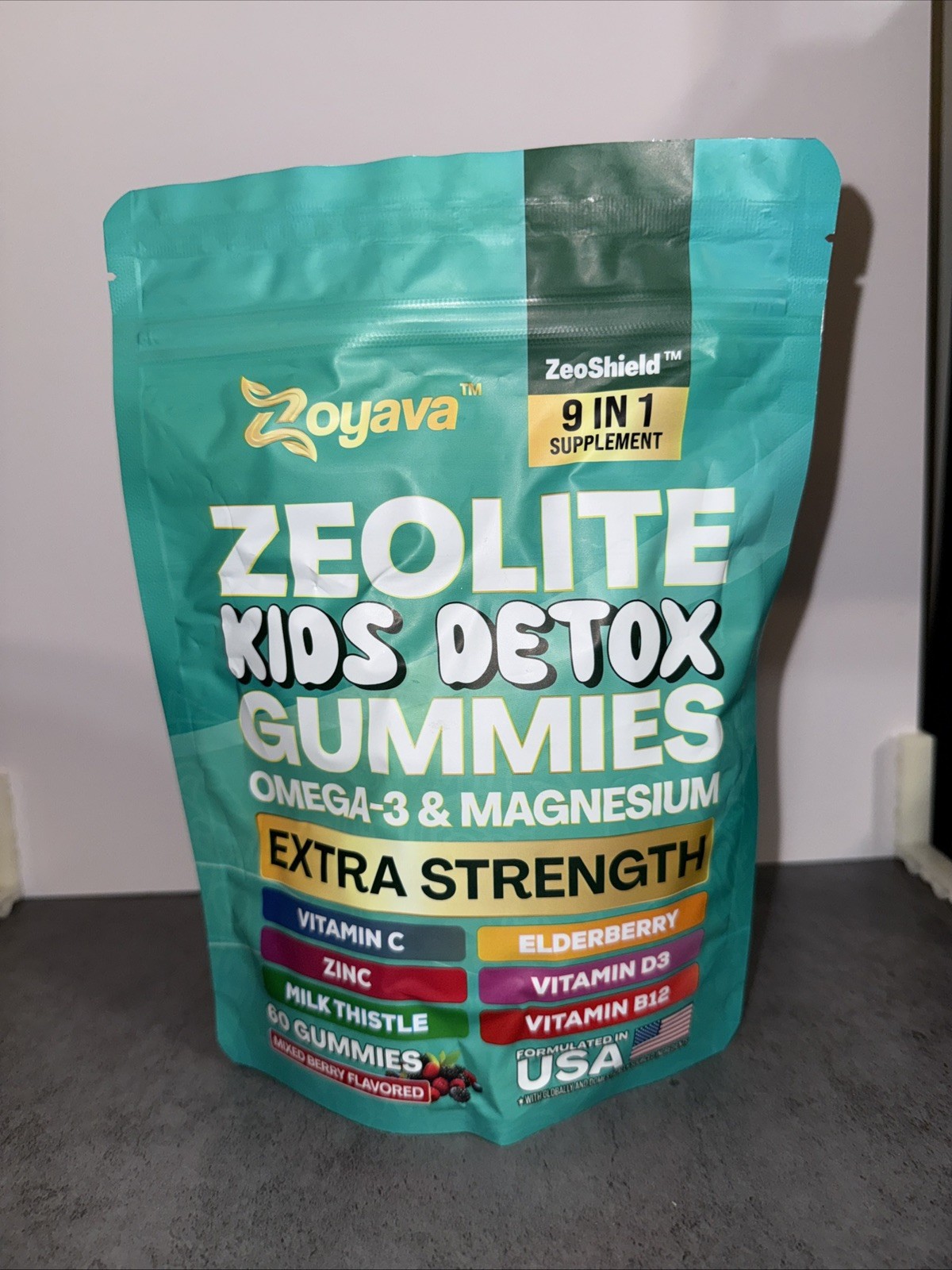 Zoyava Zeolite Kids Detox Gummies 9 in 1 Omega-3 Magnesium Extra Strength 60ct M
