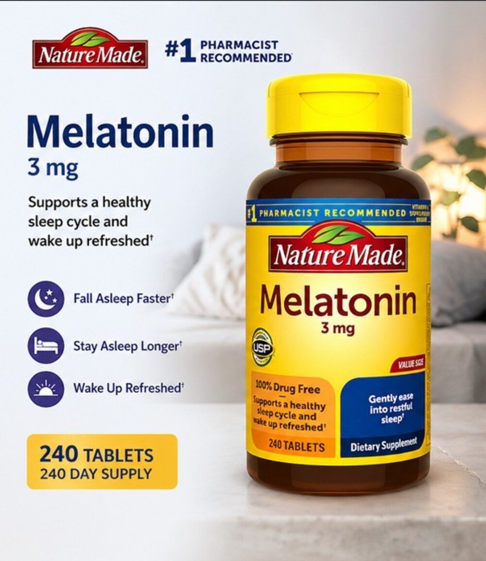 Nature Made Melatonin 3mg 240 Tablets Sleep Aid Drug Free Adults Fast Dissolve