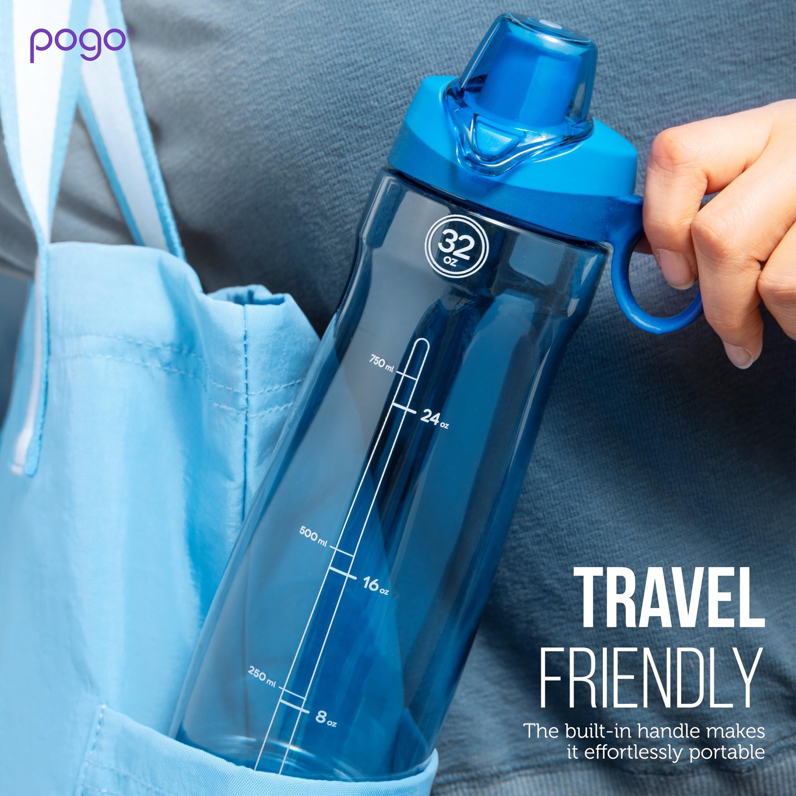 Pogo BPA-Free Tritan Plastic Water Bottle with Chug Lid, 32 32 Ounces, Blue