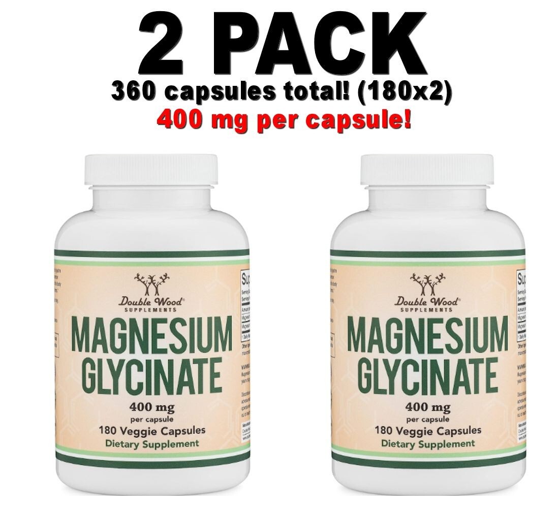 Magnesium Glycinate, 2 PACK, 400 mg per capsule, 180 veggie capsules (360 total)