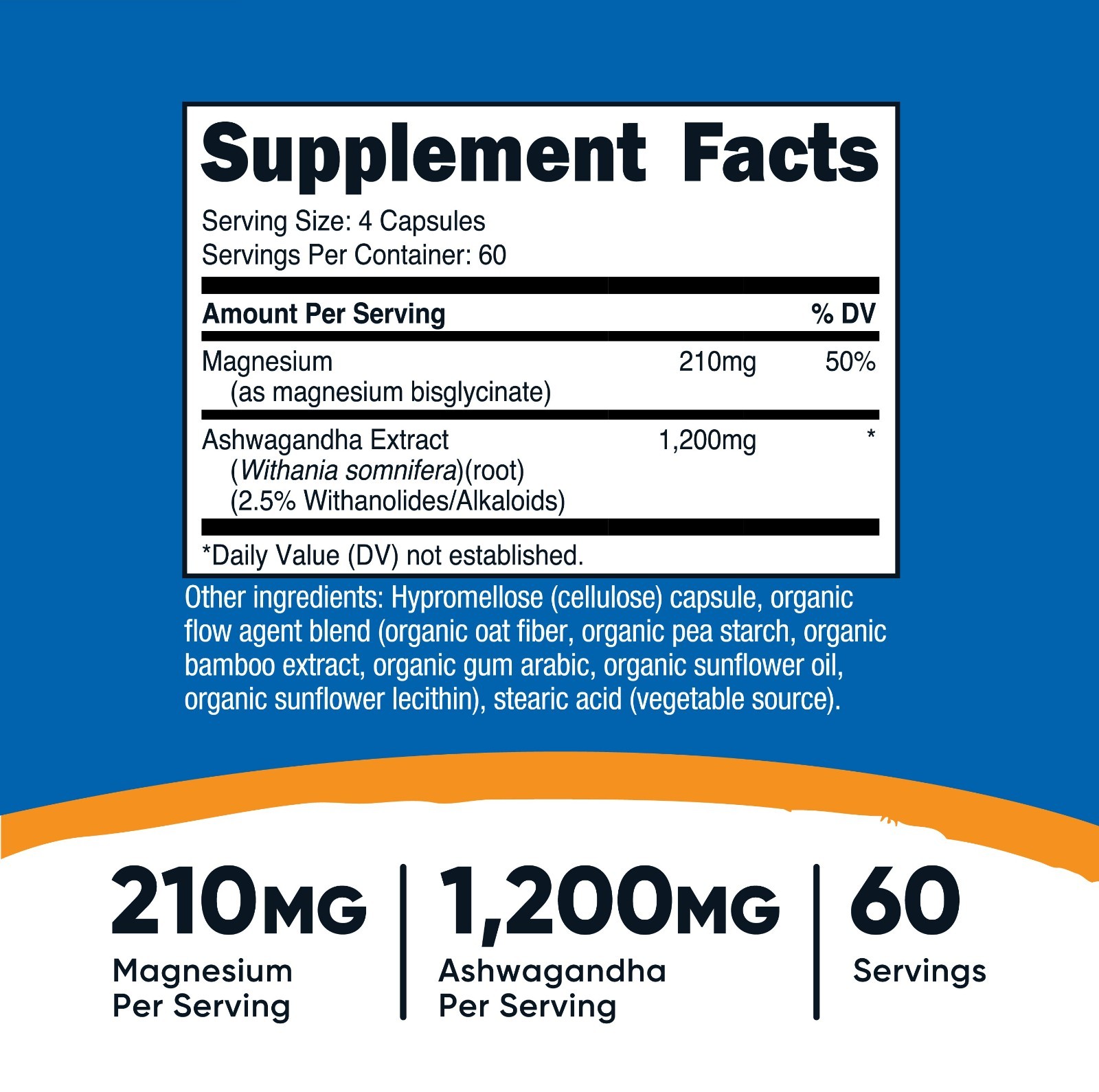 Nutricost Magnesium + Ashwagandha Supplement (1410mg) 240 Capsules – 60 Servings