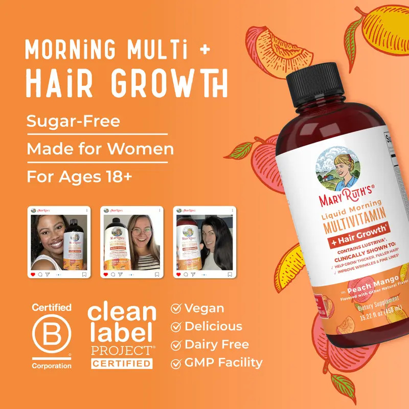 MaryRuth’s Liquid Multivitamin+Hair – Lustriva for Thicker Hair & Wrinkles – 15.