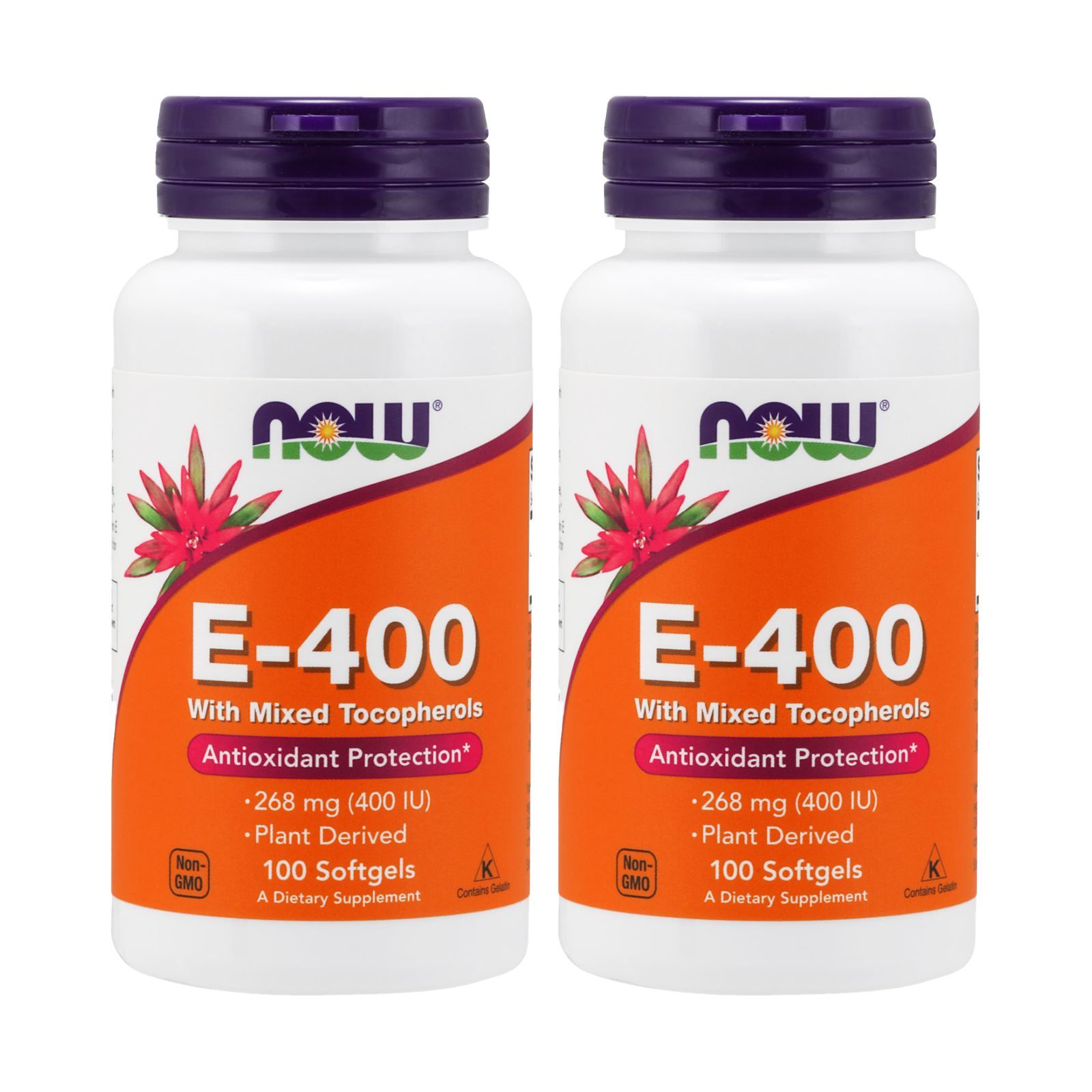 2 x NOW Vitamin E 400 IU Mixed Tocopherols Antioxidant Protection 100 Softgels