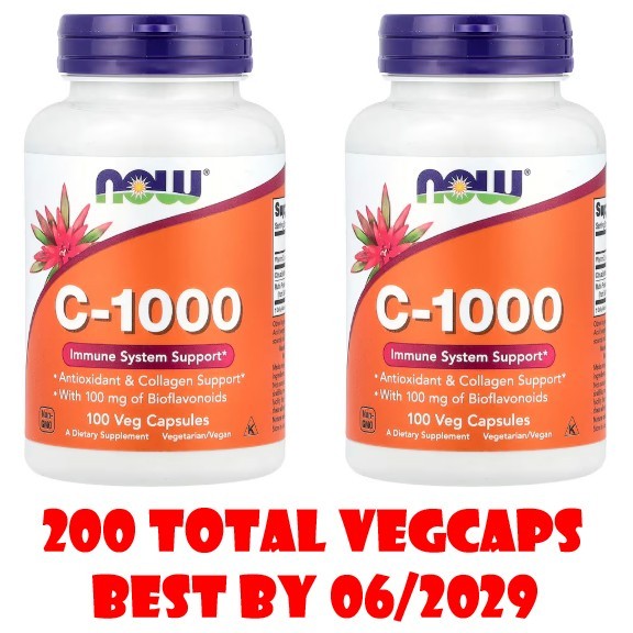 200 Vegcaps Now Foods C-1000 With 100 mg of Bioflavonoids Antioxidant BB 06/2029