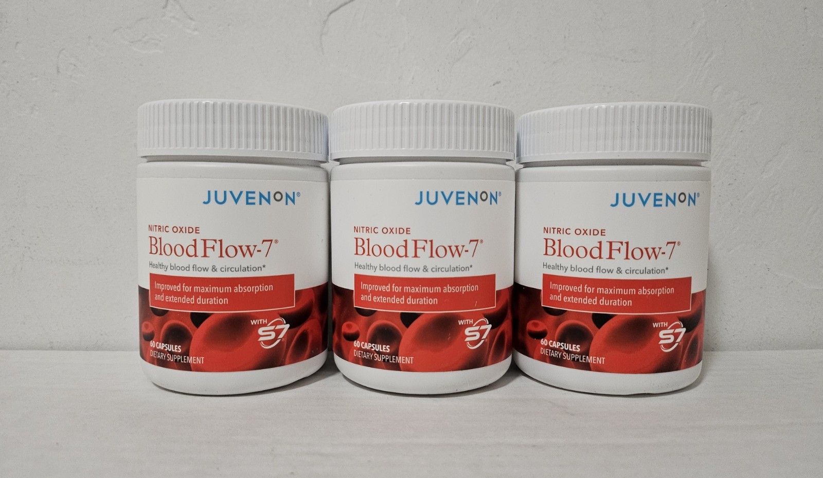 (3-Pack) Juvenon BloodFlow-7 Blood Circulation Nitric Oxide 60 Capsules – 01/28