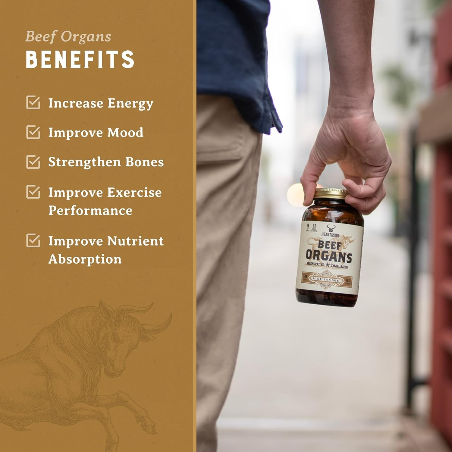 HEART & SOIL – Grass-Fed Beef Organ Supplement for Women & Men – 180 Capsules