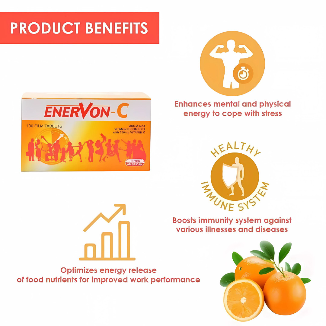 ENERVON-C Vit C 500mg + Vit B-Complex (100’s) Increase Energy Immunity