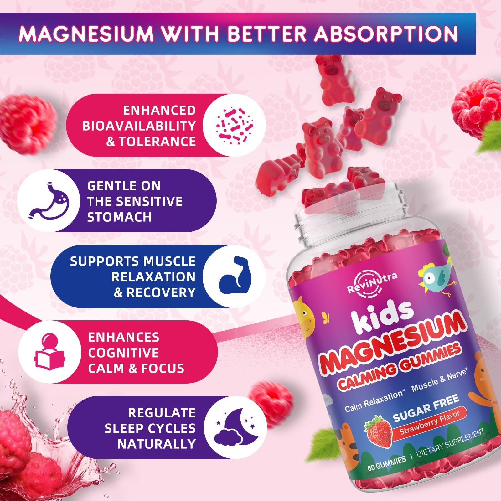 Kids Magnesium Gummies, Magnesium Glycinate Gummies for Kids & Adults with LT…
