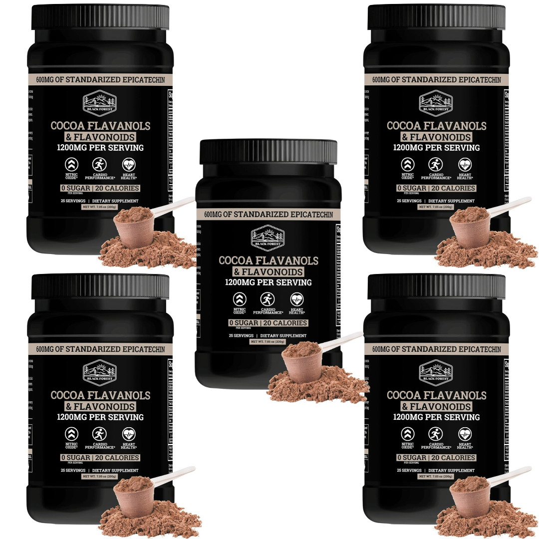 5 PACK! Black Forest High Flavanol Cocoa Powder and Flavonoid Supplements 1200mg
