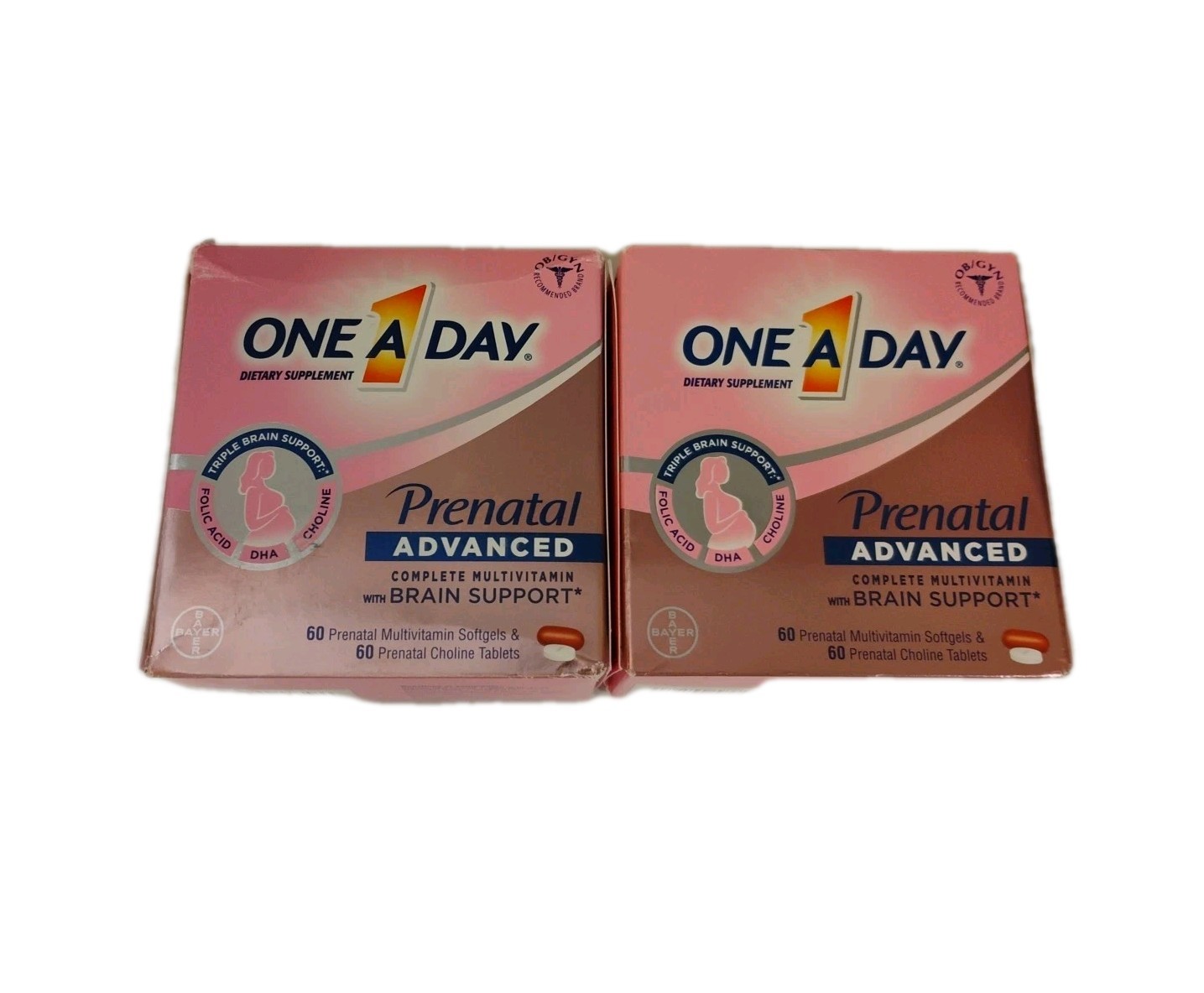 Lot Of 2 One A Day Women’s Prenatal Vitamin + Choline 60 count each exp: 09/2026