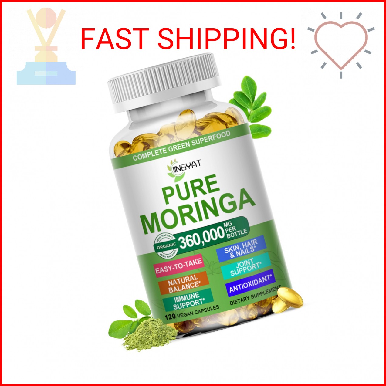 Moringa Softgels, Organic Pure Moringa Oleifera Leaves Extract for Energy, Skin,