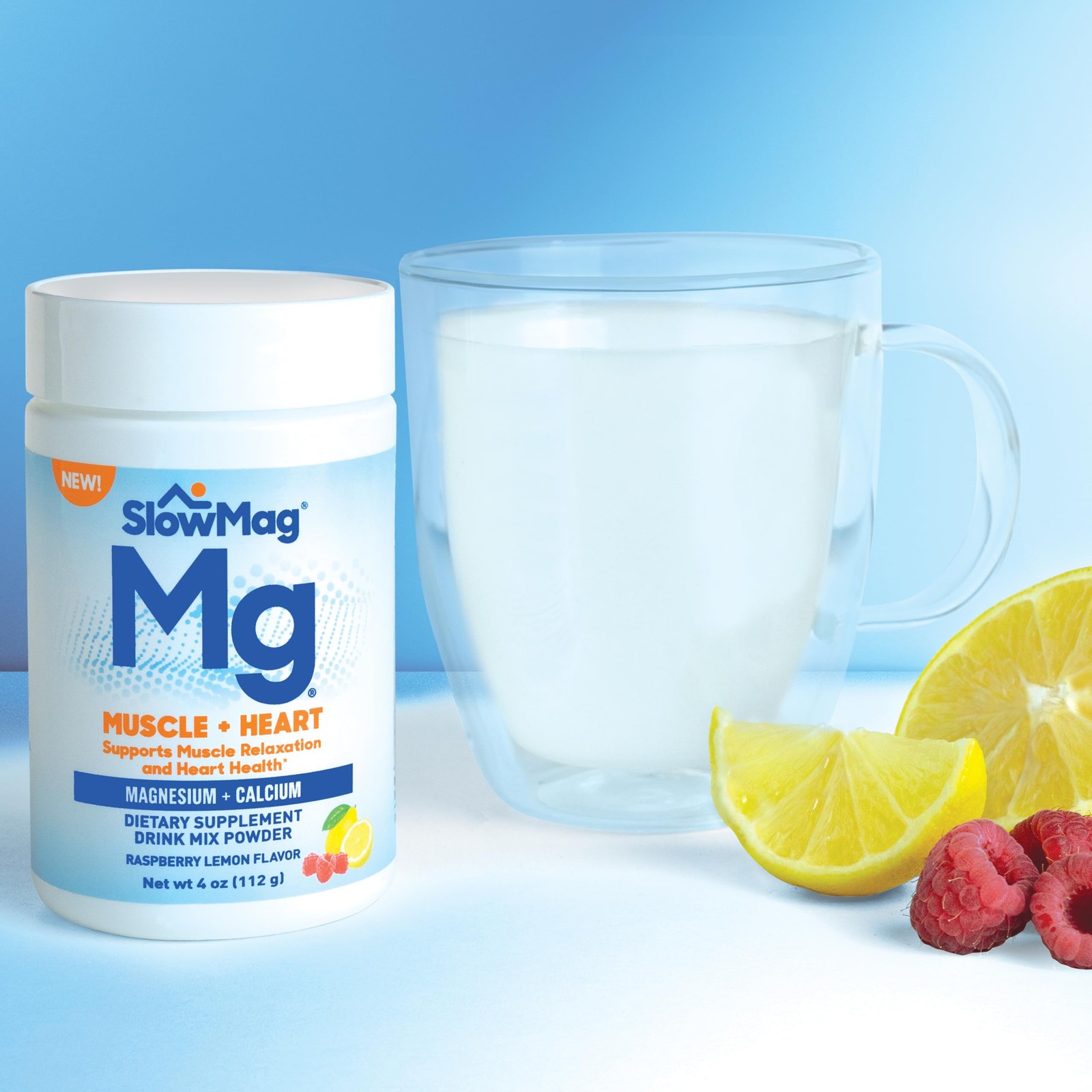 SlowMag® Magnesium Powder, Magnesium + Calcium Supplement Drink Mix, Raspberry L