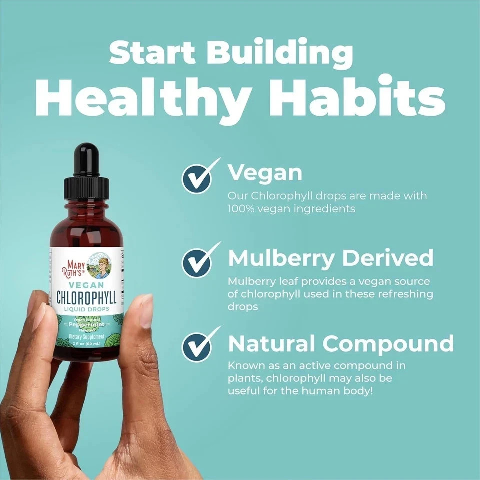 Mary Ruth’s Chlorophyll VEGAN Liquid Drops Peppermint Flavored 2 Fl Oz (60ml)