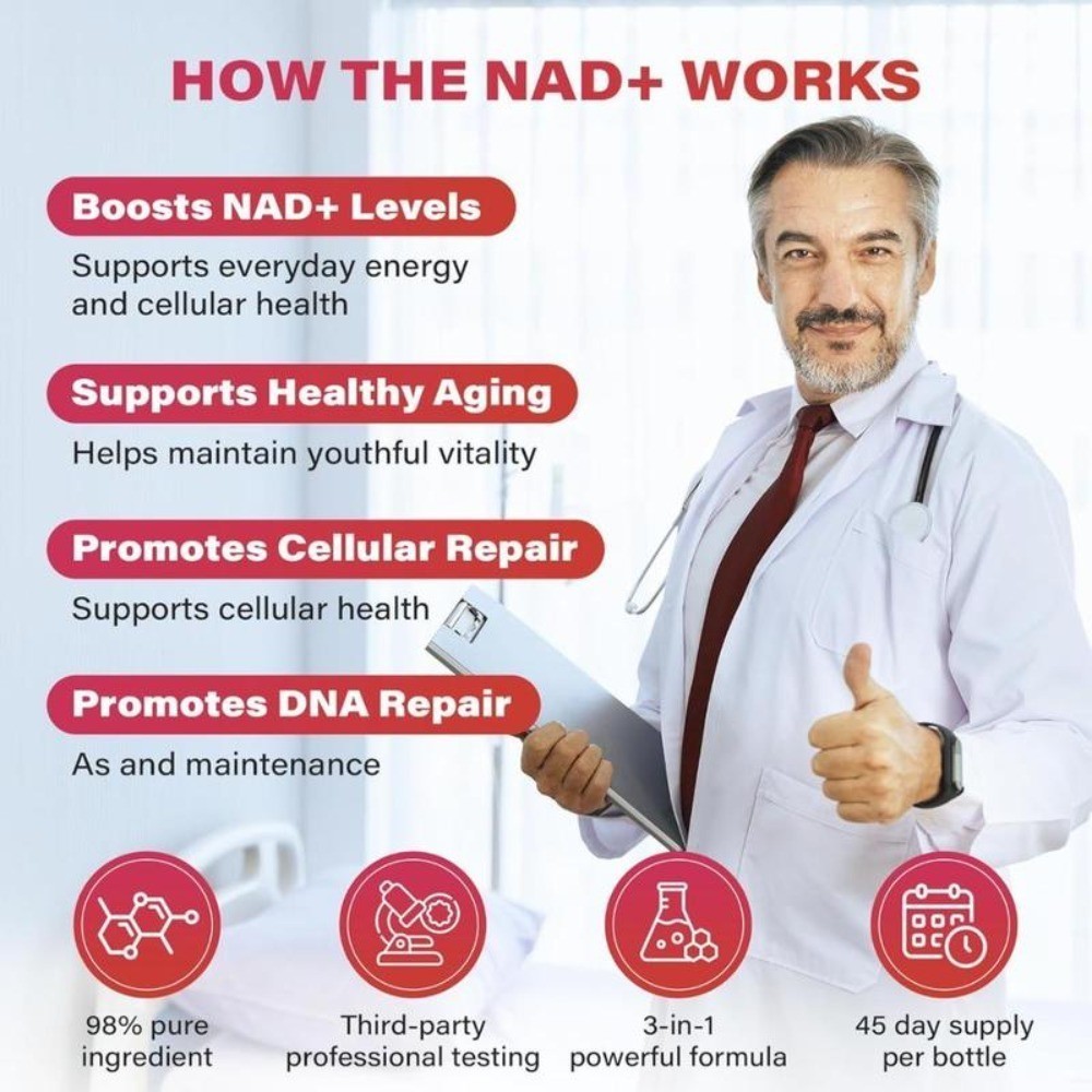 Men & Women, NAD+ 1000mg Liquid for Cellular Energy Support, NR & Resveratrol