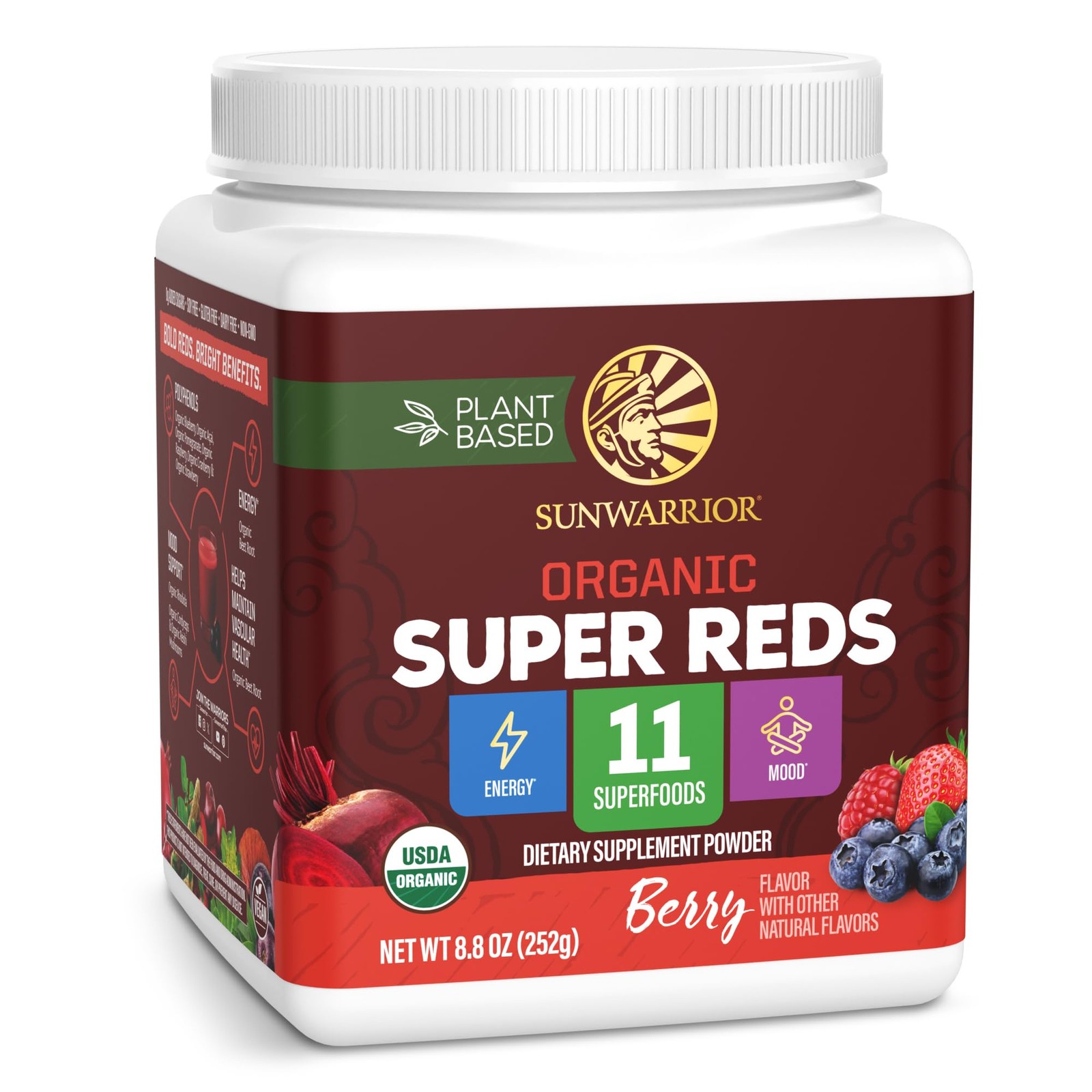 Organic Super Reds Powder 11 Superfoods with Beet Root, Berries, Reishi & Cor…