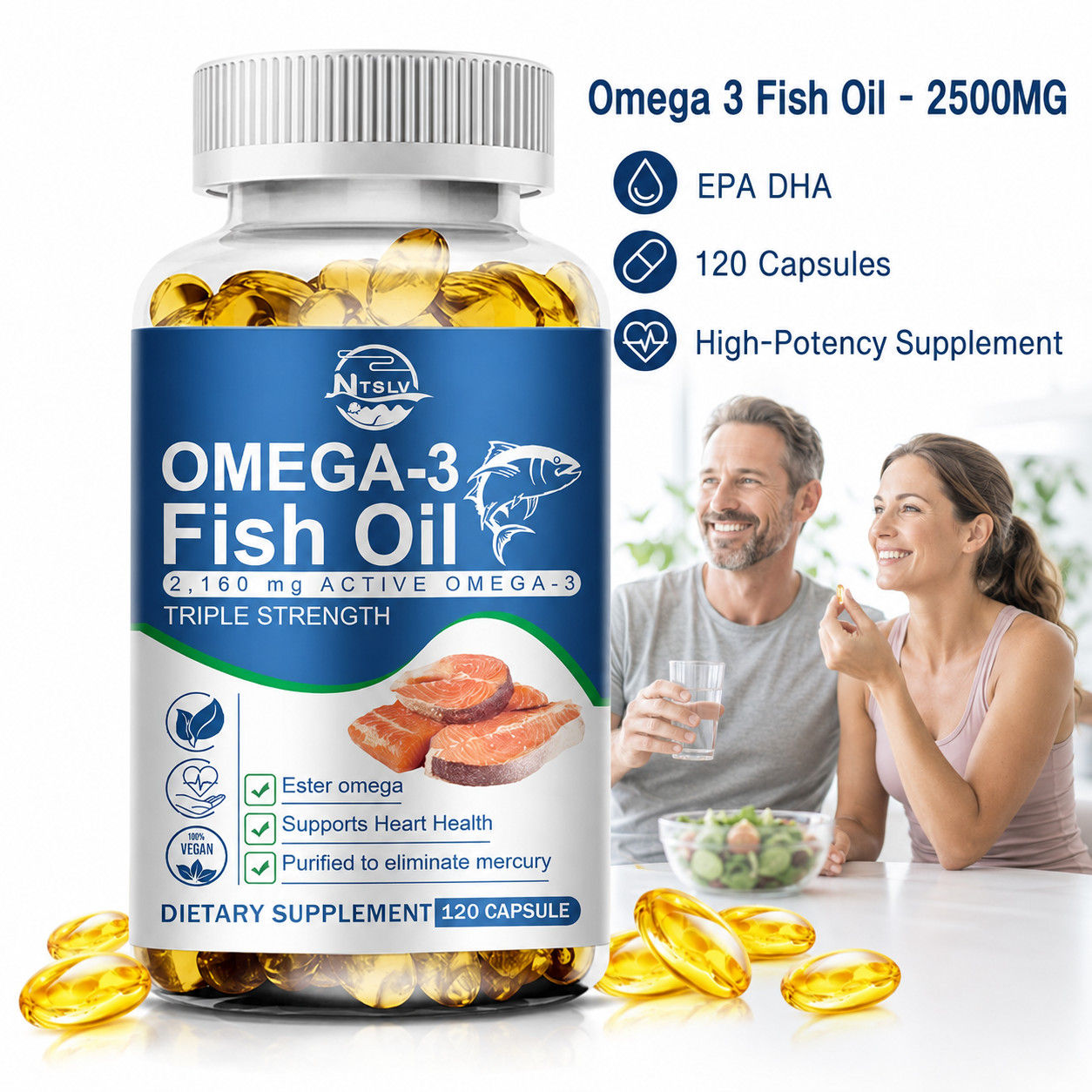 Omega 3 Fish Oil 2500mg 120 Capsules EPA DHA Supplement