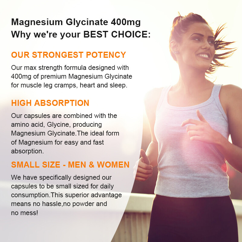 Magnesium Glycinate 400MG Per Servings 120 Vegan Caps High Absorption Magnesium