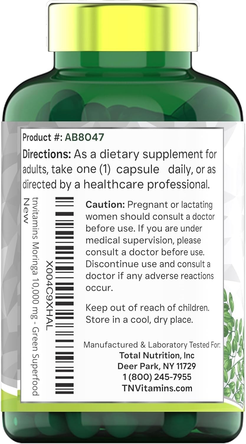 Moringa Capsules 10,000 mg – 120 Capsules | High Potency Moringa Leaf Extract Su