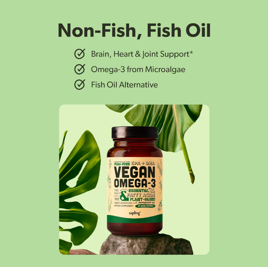 Vegan Omega 3 DHA EPA from Algae, Fish Oil Alternative, Heart Support 60 Ct Plus